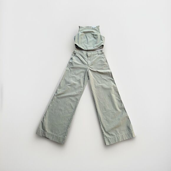 Wayf Pants - WAYF Green Two-piece Set Cropped Vest W back Zip & Wide-leg Oversized Pants Sz S